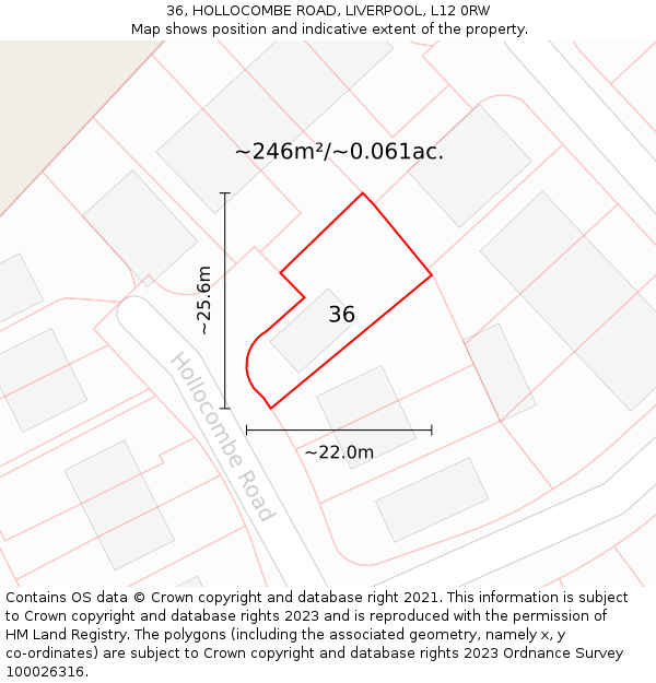 36, HOLLOCOMBE ROAD, LIVERPOOL, L12 0RW: Plot and title map