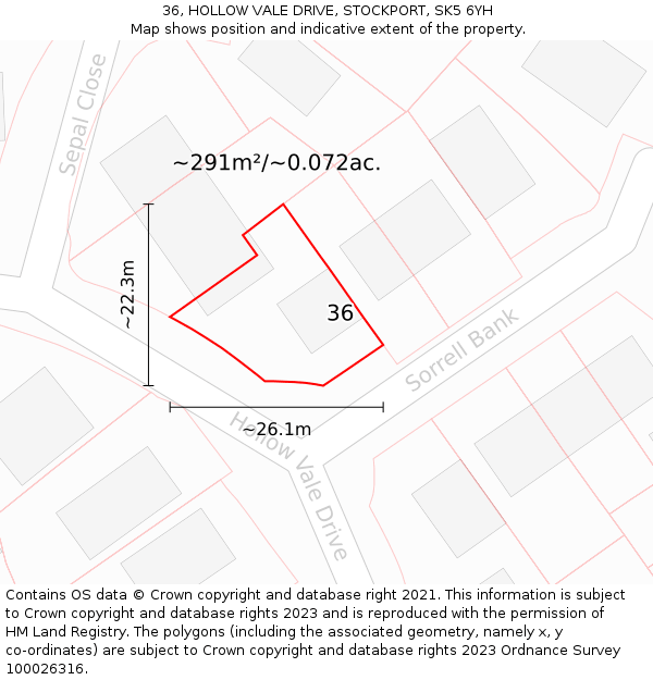 36, HOLLOW VALE DRIVE, STOCKPORT, SK5 6YH: Plot and title map