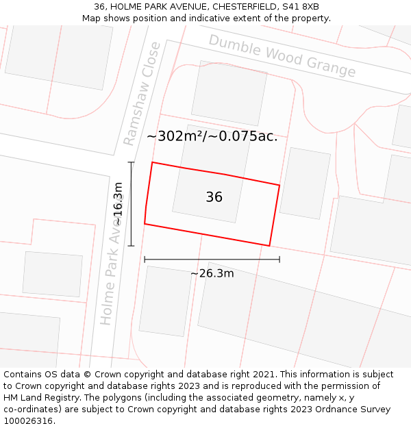 36, HOLME PARK AVENUE, CHESTERFIELD, S41 8XB: Plot and title map