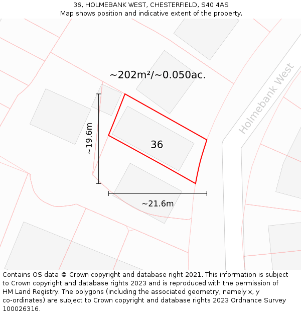 36, HOLMEBANK WEST, CHESTERFIELD, S40 4AS: Plot and title map