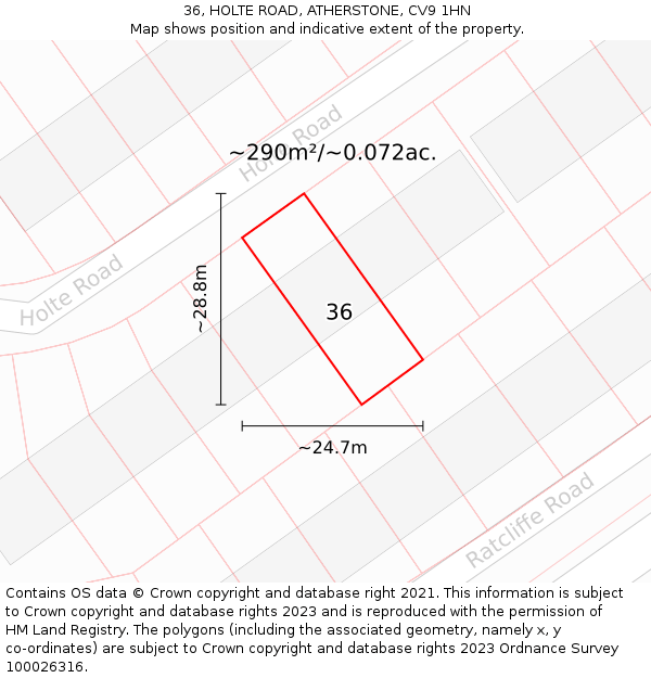 36, HOLTE ROAD, ATHERSTONE, CV9 1HN: Plot and title map