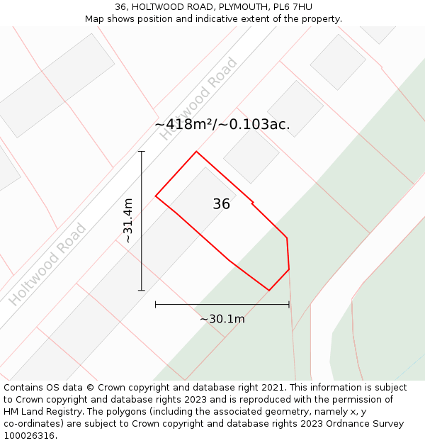 36, HOLTWOOD ROAD, PLYMOUTH, PL6 7HU: Plot and title map