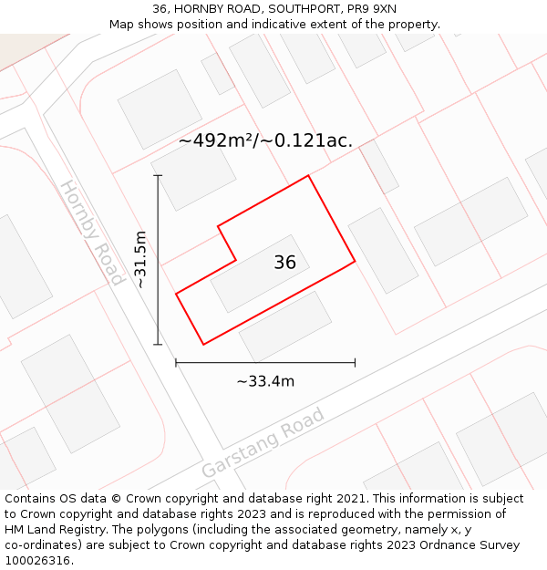 36, HORNBY ROAD, SOUTHPORT, PR9 9XN: Plot and title map