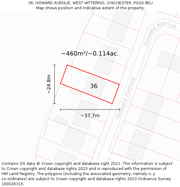 36, HOWARD AVENUE, WEST WITTERING, CHICHESTER, PO20 8EU: Plot and title map