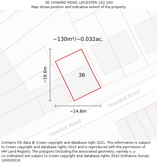 36, HOWARD ROAD, LEICESTER, LE2 1XG: Plot and title map