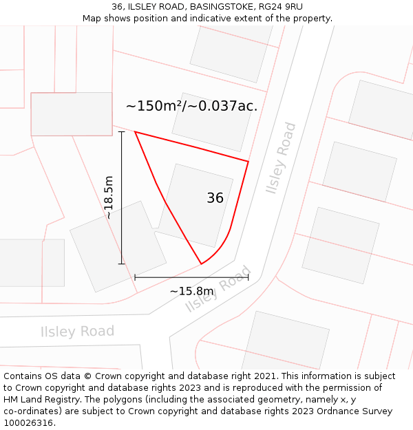 36, ILSLEY ROAD, BASINGSTOKE, RG24 9RU: Plot and title map