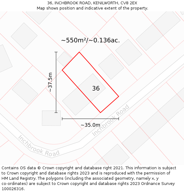 36, INCHBROOK ROAD, KENILWORTH, CV8 2EX: Plot and title map