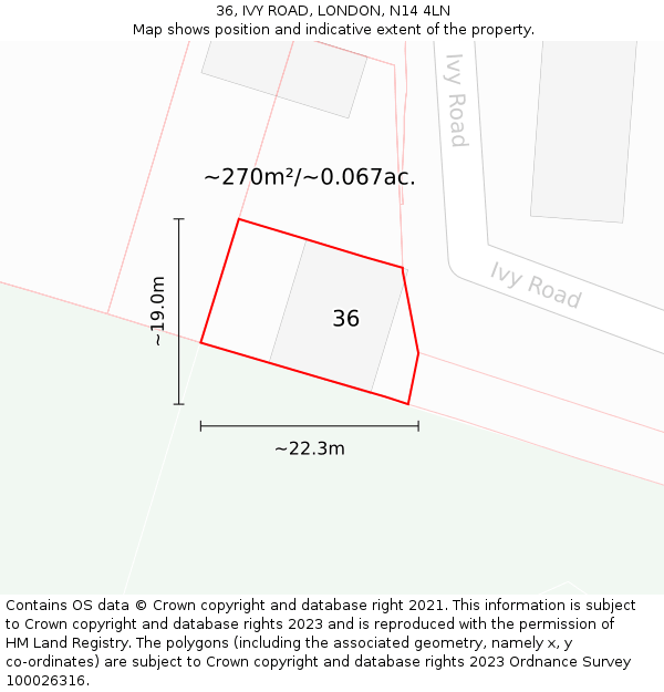 36, IVY ROAD, LONDON, N14 4LN: Plot and title map