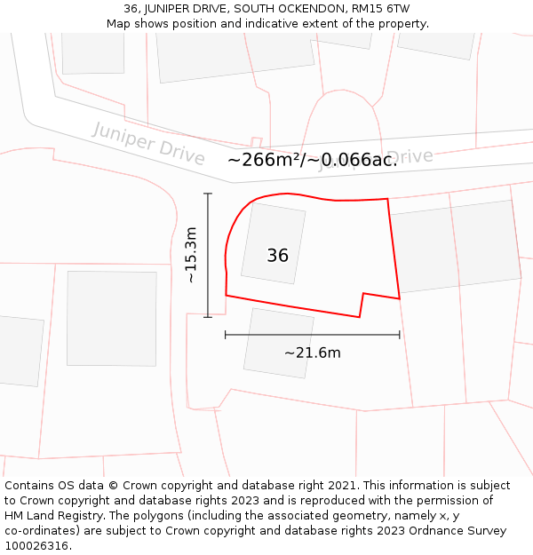 36, JUNIPER DRIVE, SOUTH OCKENDON, RM15 6TW: Plot and title map