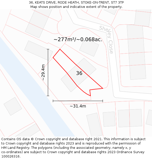 36, KEATS DRIVE, RODE HEATH, STOKE-ON-TRENT, ST7 3TP: Plot and title map