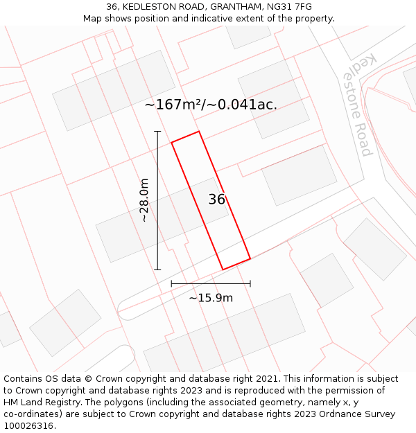 36, KEDLESTON ROAD, GRANTHAM, NG31 7FG: Plot and title map