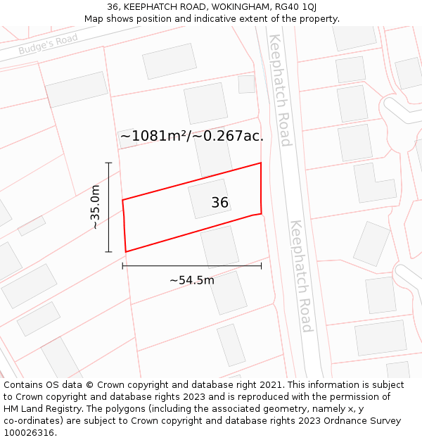 36, KEEPHATCH ROAD, WOKINGHAM, RG40 1QJ: Plot and title map