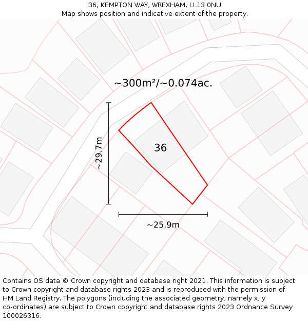 36, KEMPTON WAY, WREXHAM, LL13 0NU: Plot and title map