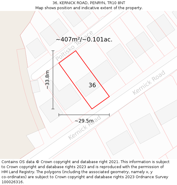 36, KERNICK ROAD, PENRYN, TR10 8NT: Plot and title map