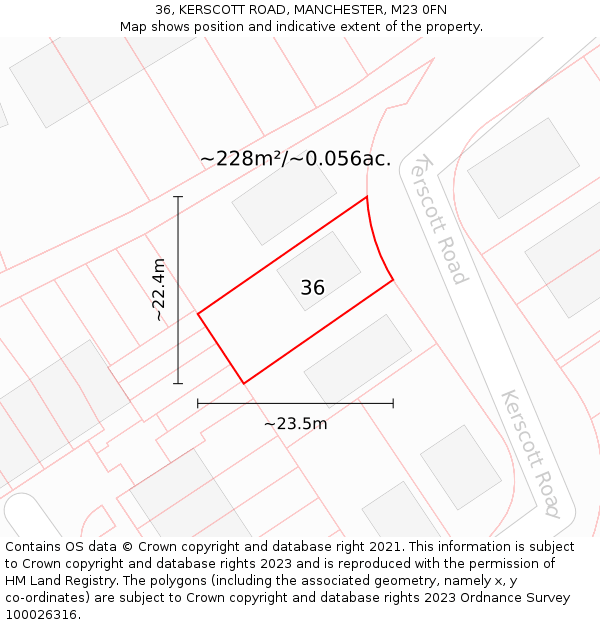 36, KERSCOTT ROAD, MANCHESTER, M23 0FN: Plot and title map