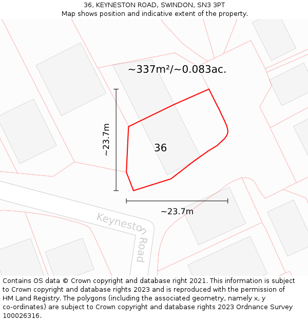 36, KEYNESTON ROAD, SWINDON, SN3 3PT: Plot and title map
