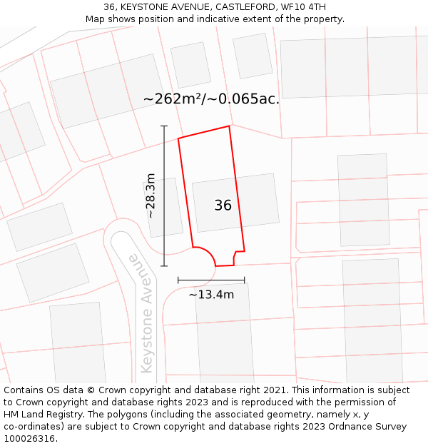 36, KEYSTONE AVENUE, CASTLEFORD, WF10 4TH: Plot and title map