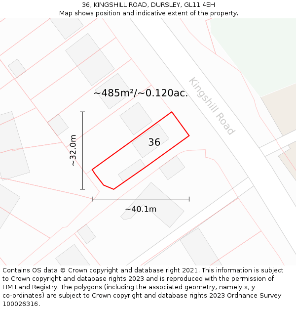 36, KINGSHILL ROAD, DURSLEY, GL11 4EH: Plot and title map