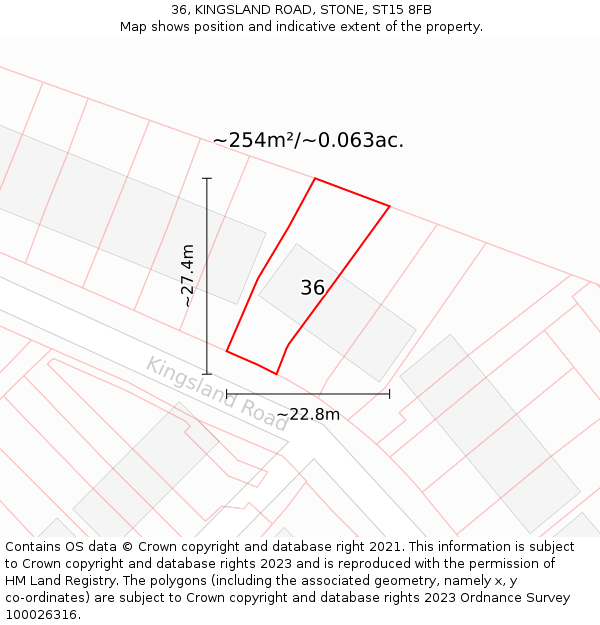 36, KINGSLAND ROAD, STONE, ST15 8FB: Plot and title map