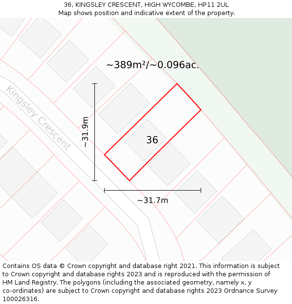 36, KINGSLEY CRESCENT, HIGH WYCOMBE, HP11 2UL: Plot and title map