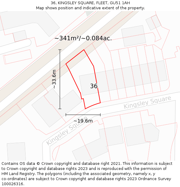 36, KINGSLEY SQUARE, FLEET, GU51 1AH: Plot and title map