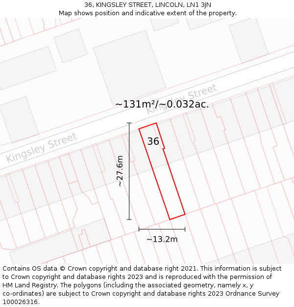 36, KINGSLEY STREET, LINCOLN, LN1 3JN: Plot and title map