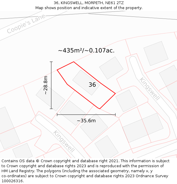 36, KINGSWELL, MORPETH, NE61 2TZ: Plot and title map