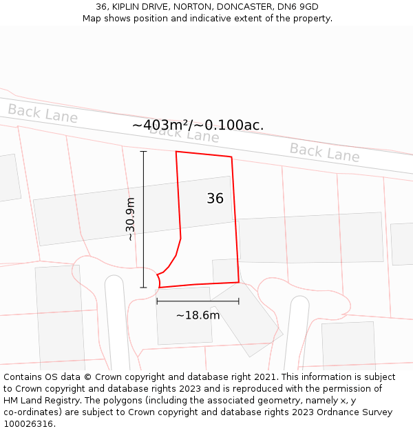 36, KIPLIN DRIVE, NORTON, DONCASTER, DN6 9GD: Plot and title map