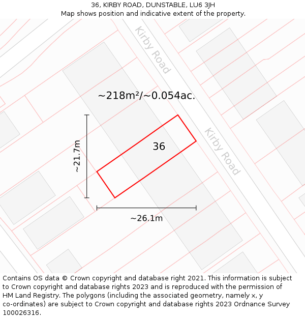 36, KIRBY ROAD, DUNSTABLE, LU6 3JH: Plot and title map