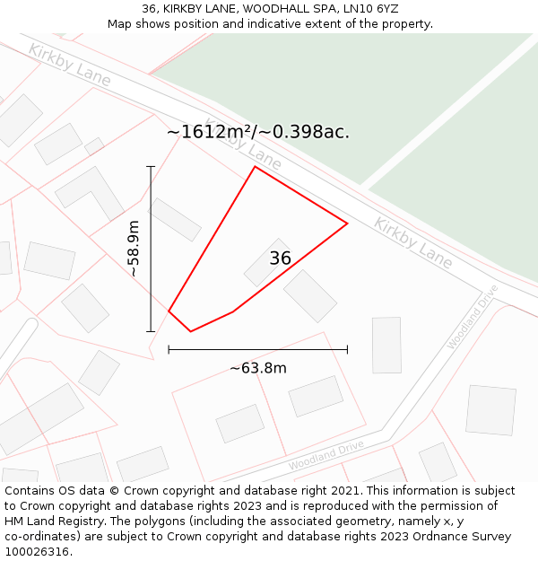 36, KIRKBY LANE, WOODHALL SPA, LN10 6YZ: Plot and title map