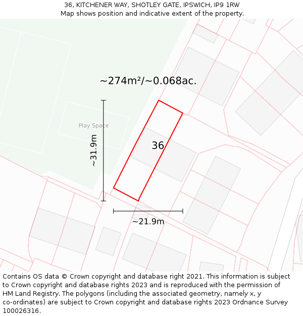 36, KITCHENER WAY, SHOTLEY GATE, IPSWICH, IP9 1RW: Plot and title map