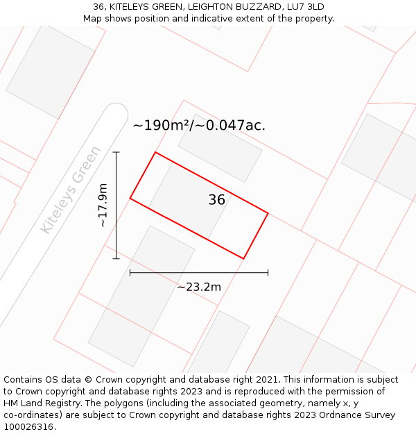 36, KITELEYS GREEN, LEIGHTON BUZZARD, LU7 3LD: Plot and title map