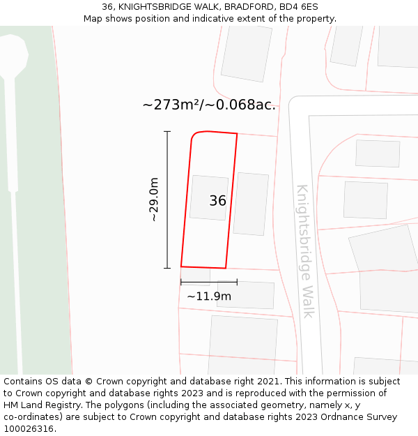 36, KNIGHTSBRIDGE WALK, BRADFORD, BD4 6ES: Plot and title map