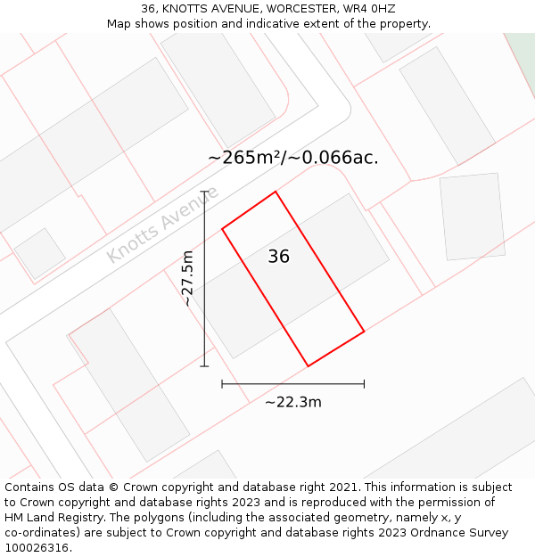 36, KNOTTS AVENUE, WORCESTER, WR4 0HZ: Plot and title map