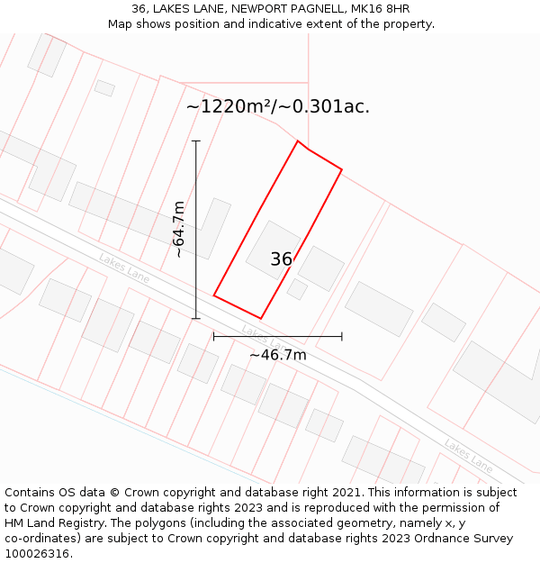 36, LAKES LANE, NEWPORT PAGNELL, MK16 8HR: Plot and title map