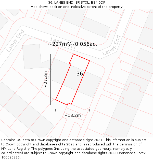 36, LANES END, BRISTOL, BS4 5DP: Plot and title map