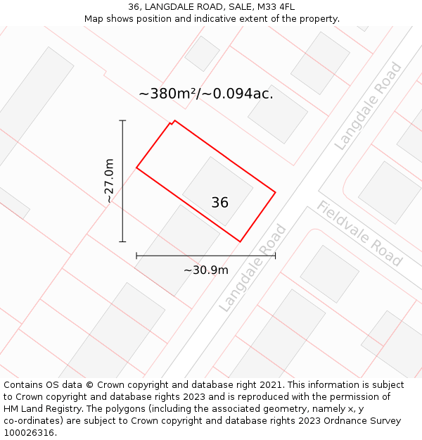 36, LANGDALE ROAD, SALE, M33 4FL: Plot and title map