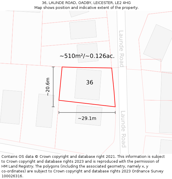 36, LAUNDE ROAD, OADBY, LEICESTER, LE2 4HG: Plot and title map