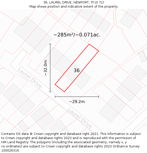 36, LAUREL DRIVE, NEWPORT, TF10 7LY: Plot and title map
