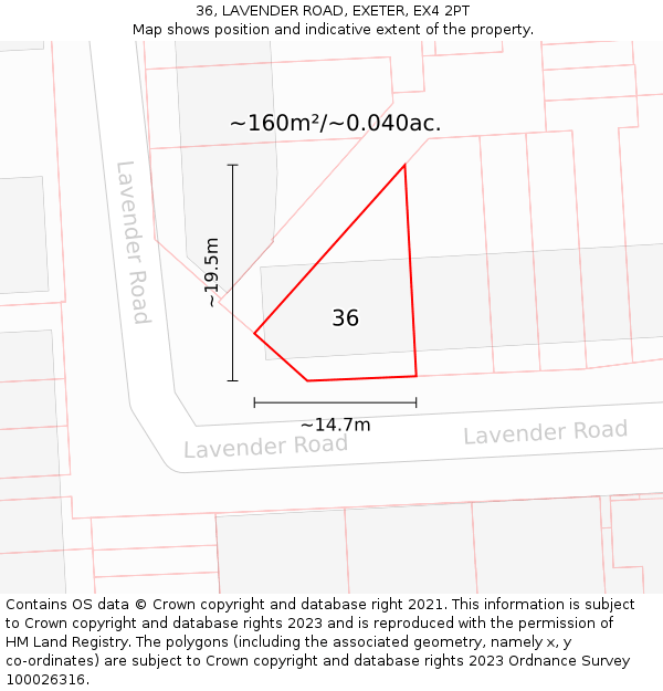 36, LAVENDER ROAD, EXETER, EX4 2PT: Plot and title map