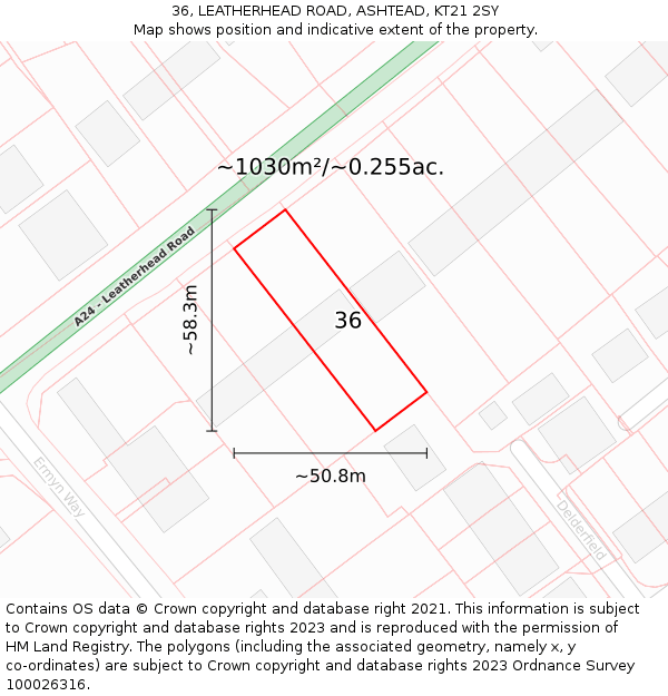 36, LEATHERHEAD ROAD, ASHTEAD, KT21 2SY: Plot and title map