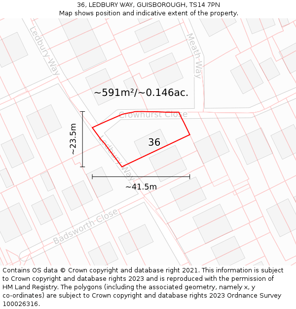 36, LEDBURY WAY, GUISBOROUGH, TS14 7PN: Plot and title map