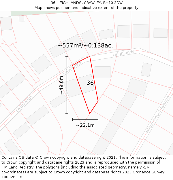 36, LEIGHLANDS, CRAWLEY, RH10 3DW: Plot and title map