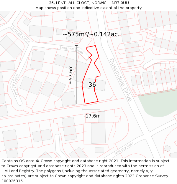 36, LENTHALL CLOSE, NORWICH, NR7 0UU: Plot and title map