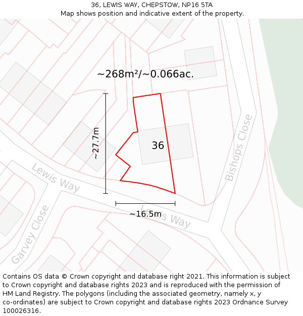 36, LEWIS WAY, CHEPSTOW, NP16 5TA: Plot and title map