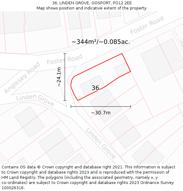 36, LINDEN GROVE, GOSPORT, PO12 2EE: Plot and title map