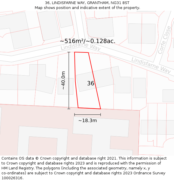 36, LINDISFARNE WAY, GRANTHAM, NG31 8ST: Plot and title map