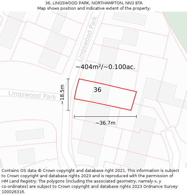 36, LINGSWOOD PARK, NORTHAMPTON, NN3 8TA: Plot and title map