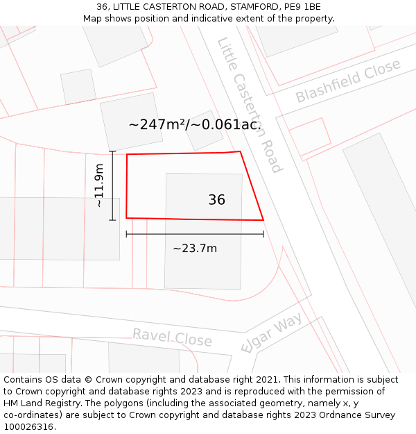 36, LITTLE CASTERTON ROAD, STAMFORD, PE9 1BE: Plot and title map