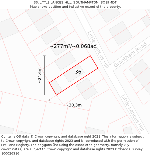 36, LITTLE LANCES HILL, SOUTHAMPTON, SO19 4DT: Plot and title map